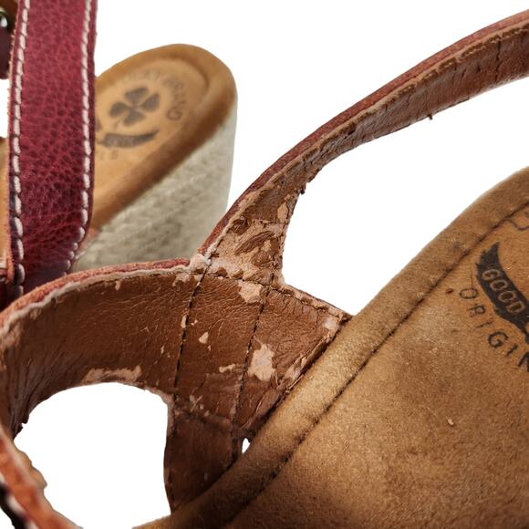 Lucky Brand Wedge Sandal Sz 7.5 Femi Sandal Red Leather Platform - Picture 7 of 13